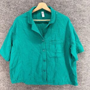 Stars Above Shirt Women M Medium Blue Button Up Collared Short Sleeve Pockets